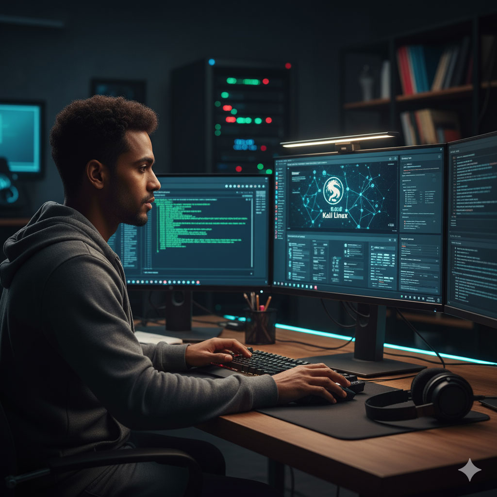 A person focused on a complex task on a computer